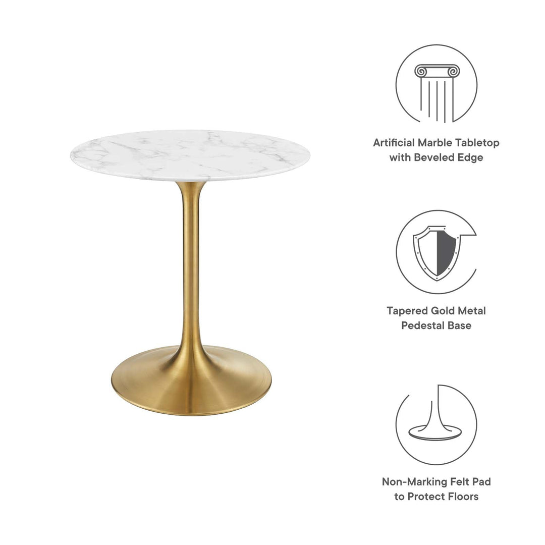 Lippa 28" Round Artificial Marble Dining Table in Gold White