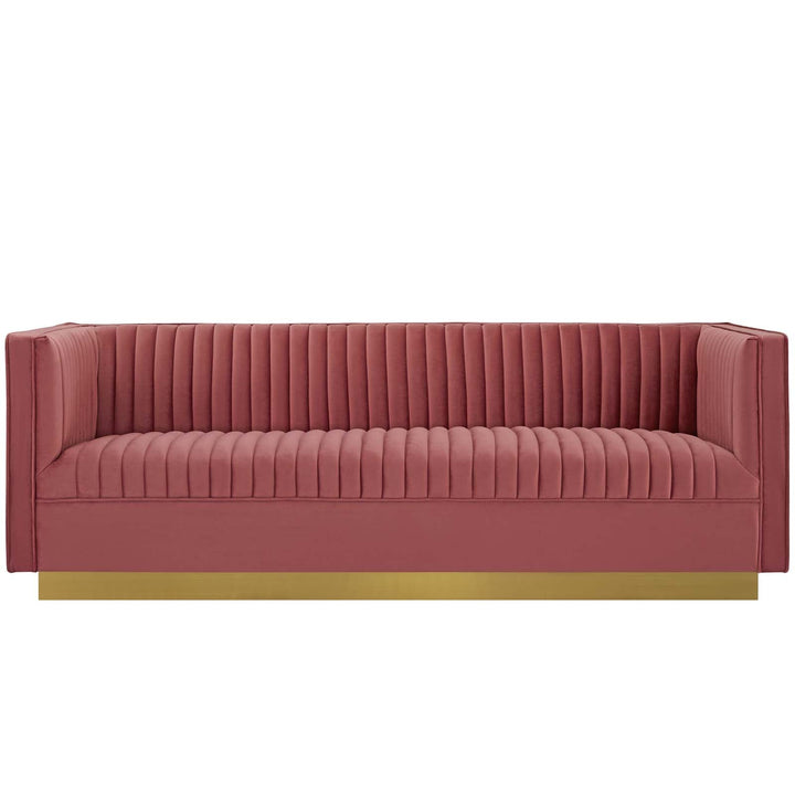 Sanguine Vertical Channel Tufted Performance Velvet Sofa in Dusty Rose