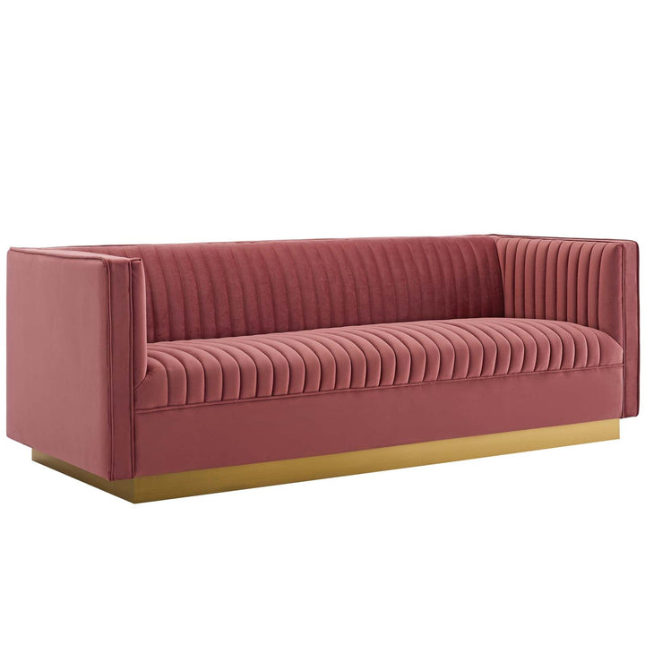 Sanguine Vertical Channel Tufted Performance Velvet Sofa in Dusty Rose