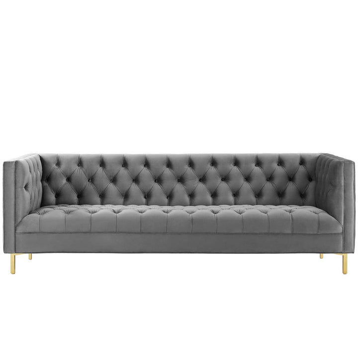 Delight Tufted Button Performance Velvet Sofa in Gray