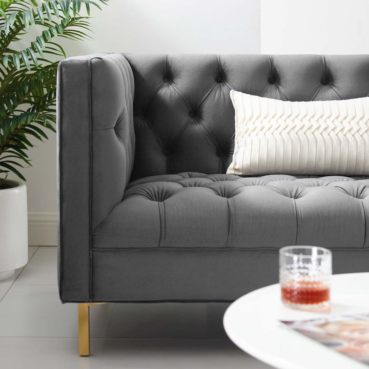 Delight Tufted Button Performance Velvet Sofa in Gray