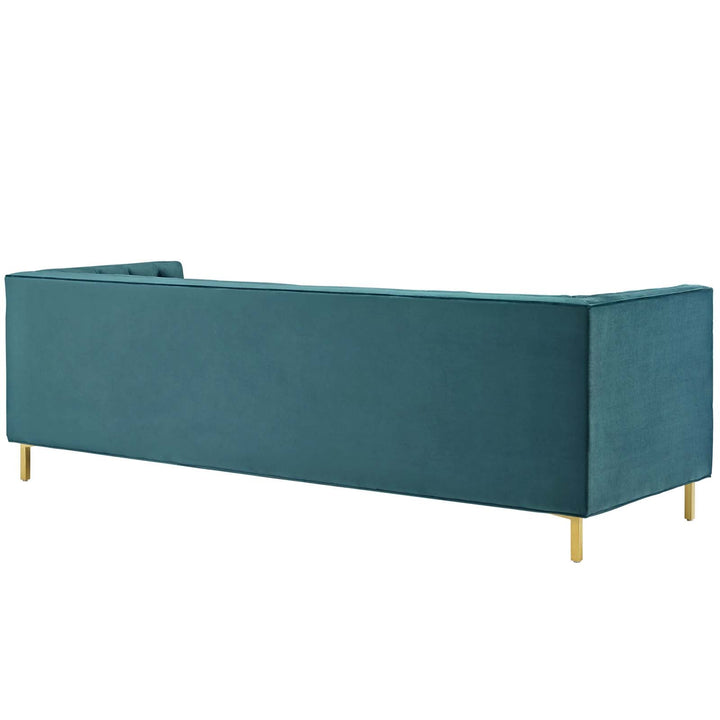 Delight Tufted Button Performance Velvet Tuxedo Sofa in Sea Blue