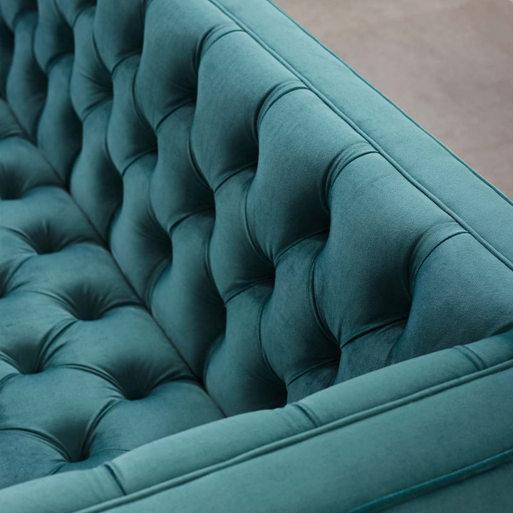 Delight Tufted Button Performance Velvet Tuxedo Sofa in Sea Blue