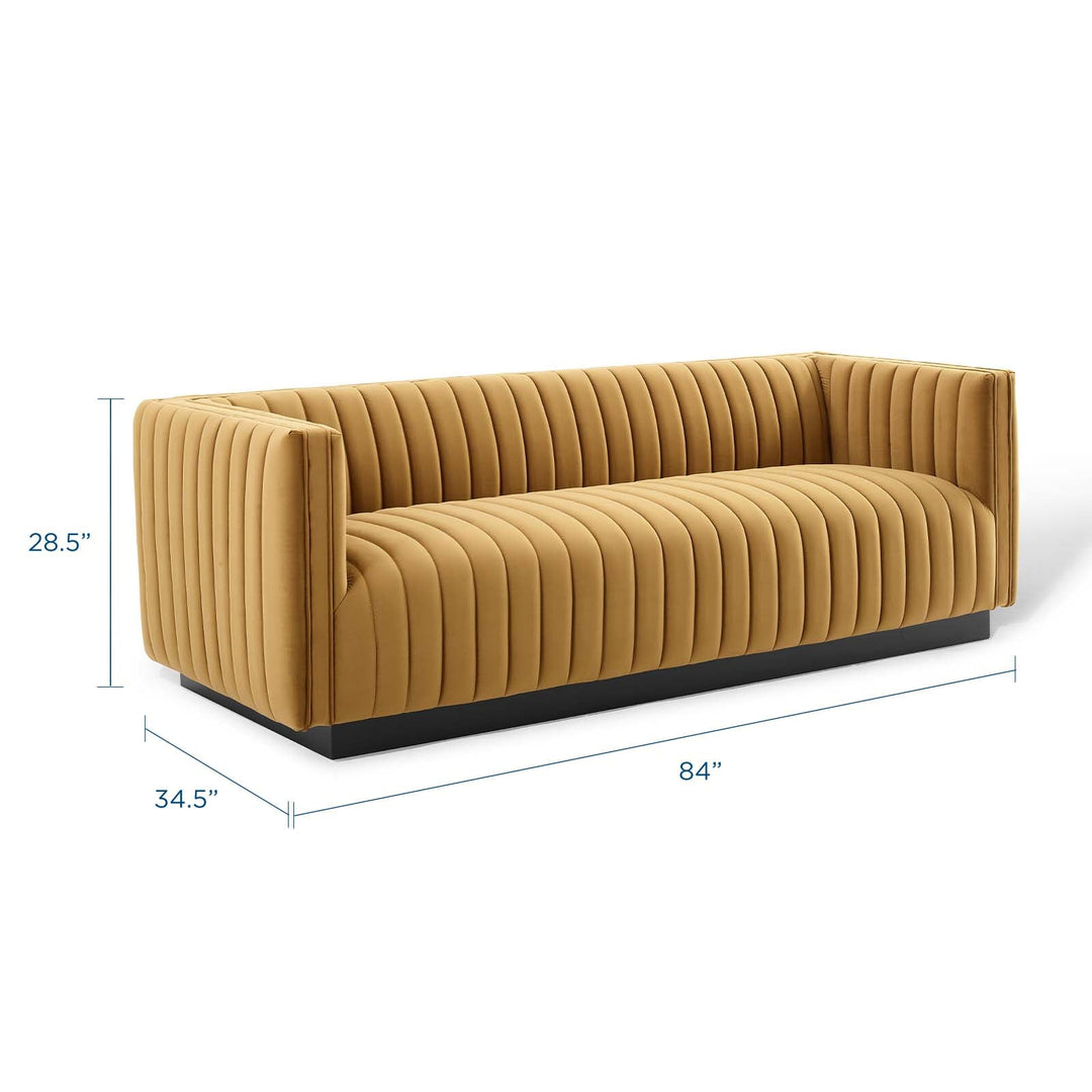 Conjure Channel Tufted Velvet Tuxedo Sofa - Cognac