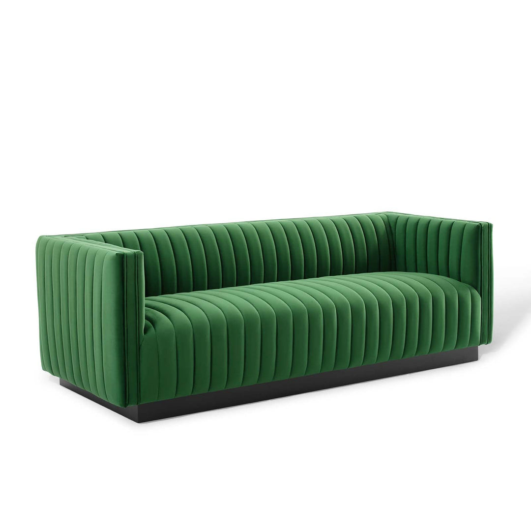 Conjure Channel Tufted Velvet Tuxedo Sofa - Emerald