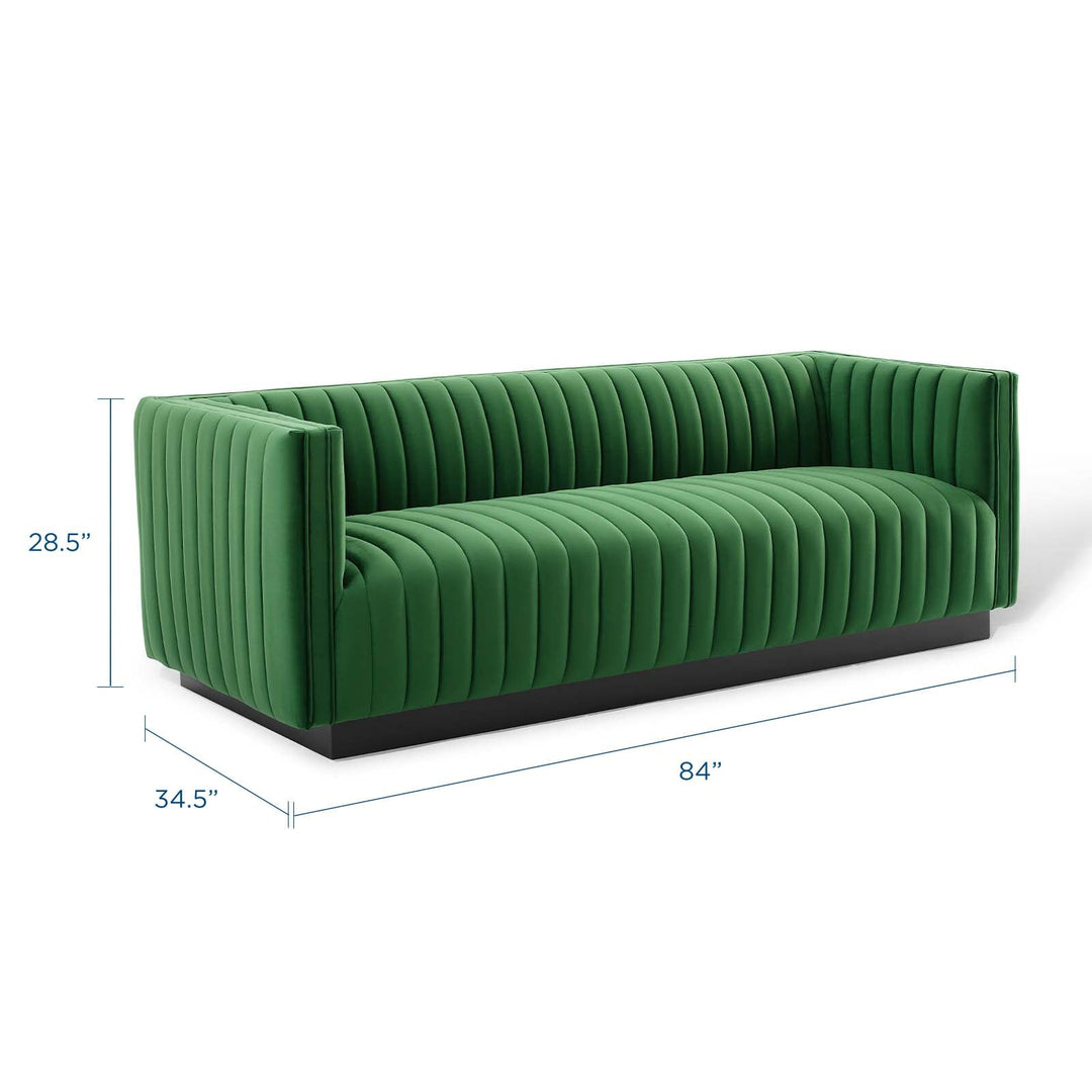 Conjure Channel Tufted Velvet Tuxedo Sofa - Emerald