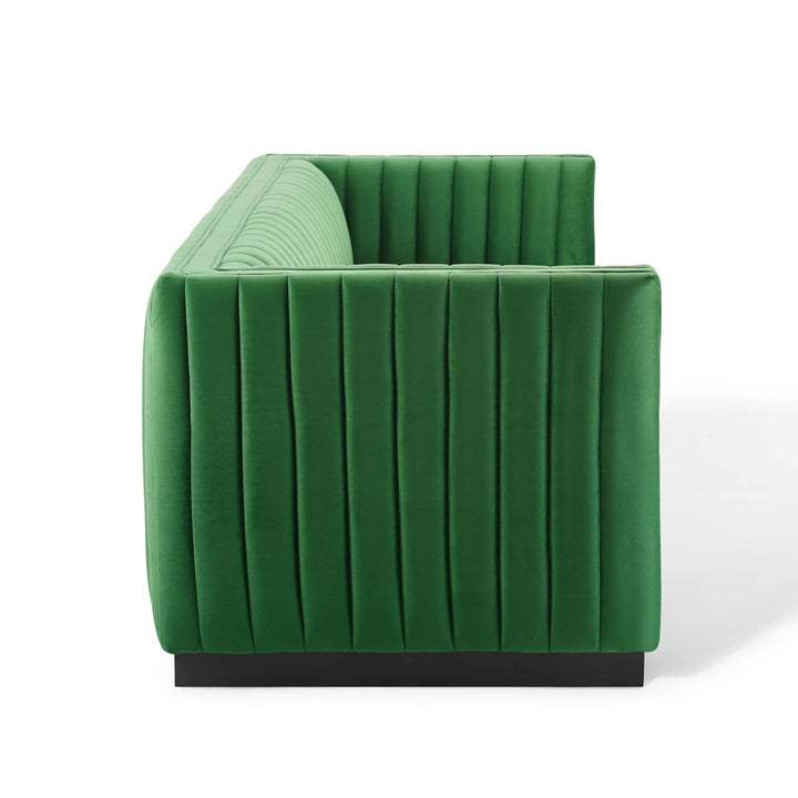 Conjure Channel Tufted Velvet Tuxedo Sofa - Emerald