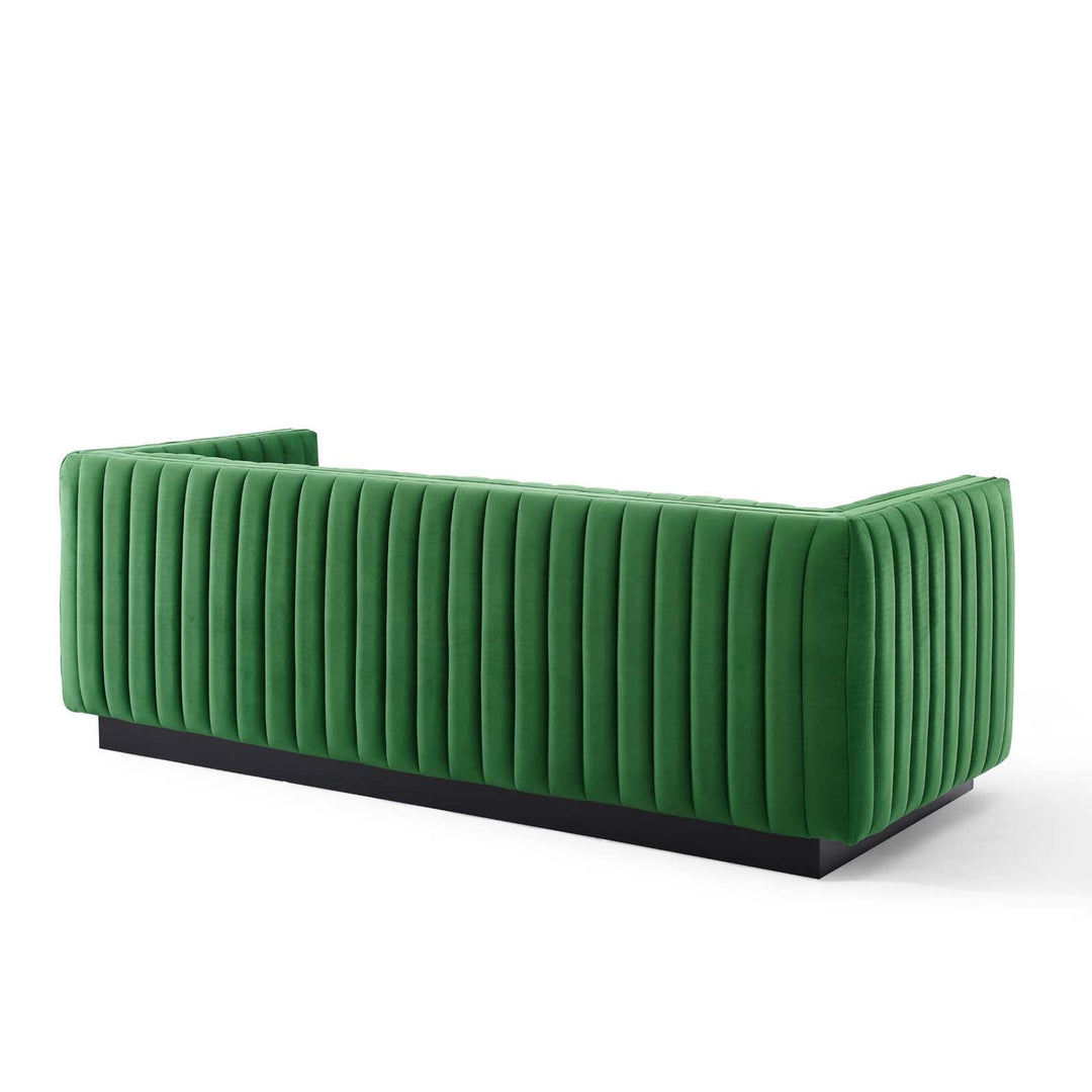 Conjure Channel Tufted Velvet Tuxedo Sofa - Emerald