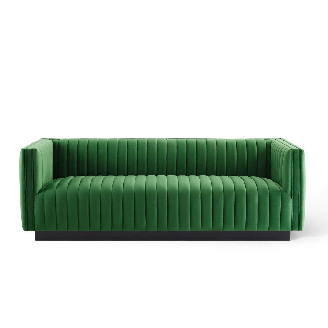 Conjure Channel Tufted Velvet Tuxedo Sofa - Emerald