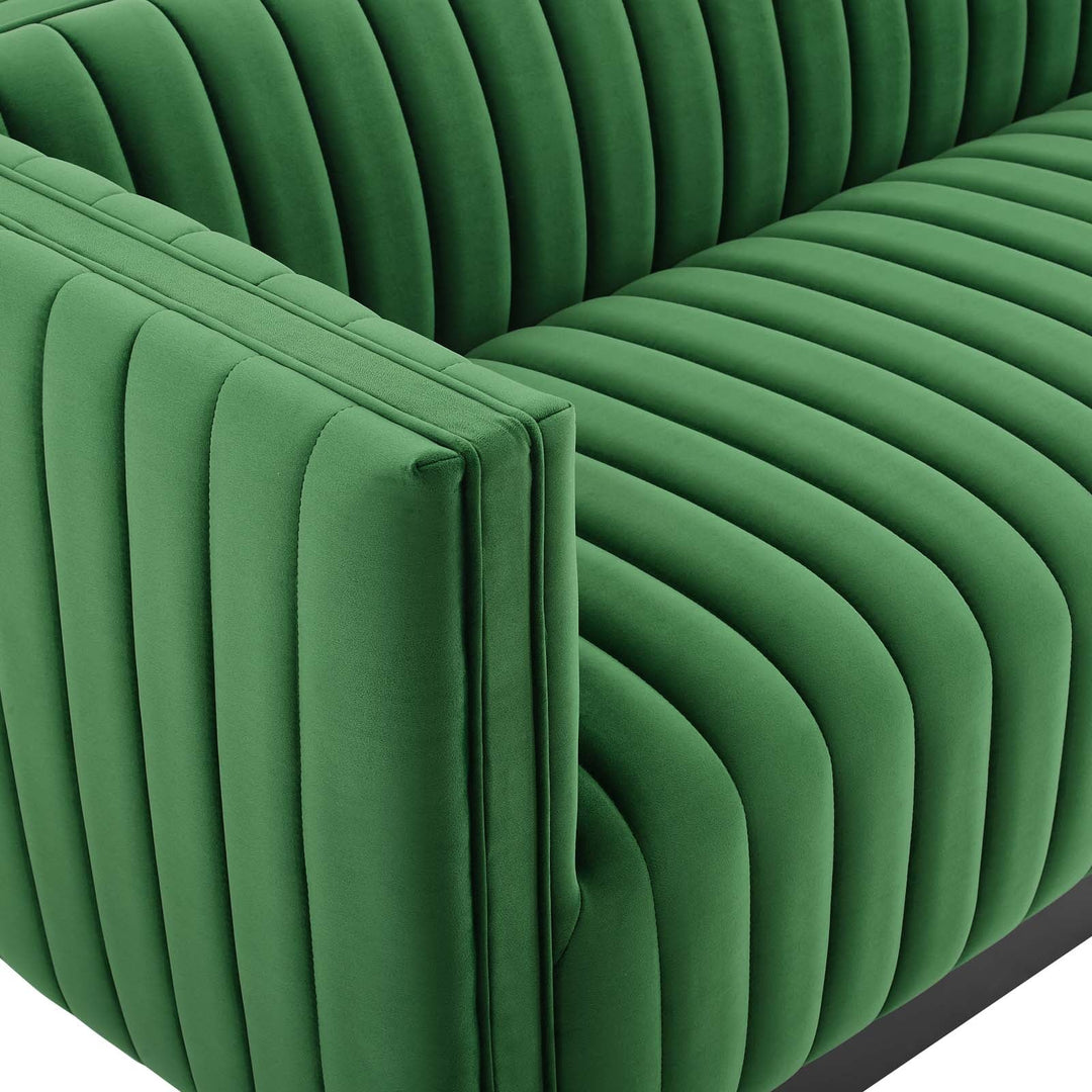 Conjure Channel Tufted Velvet Tuxedo Sofa - Emerald