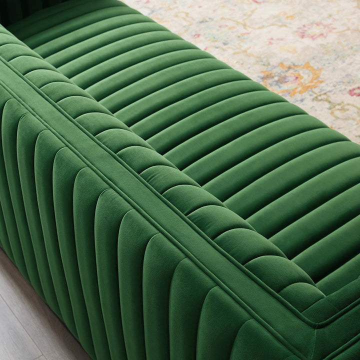 Conjure Channel Tufted Velvet Tuxedo Sofa - Emerald