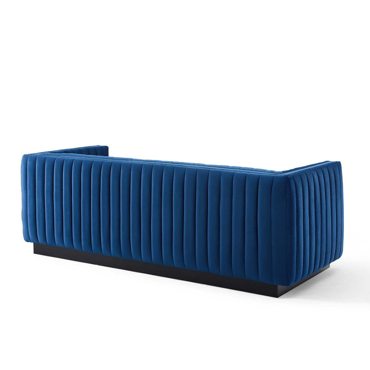 Conjure Channel Tufted Velvet Tuxedo Sofa - Navy