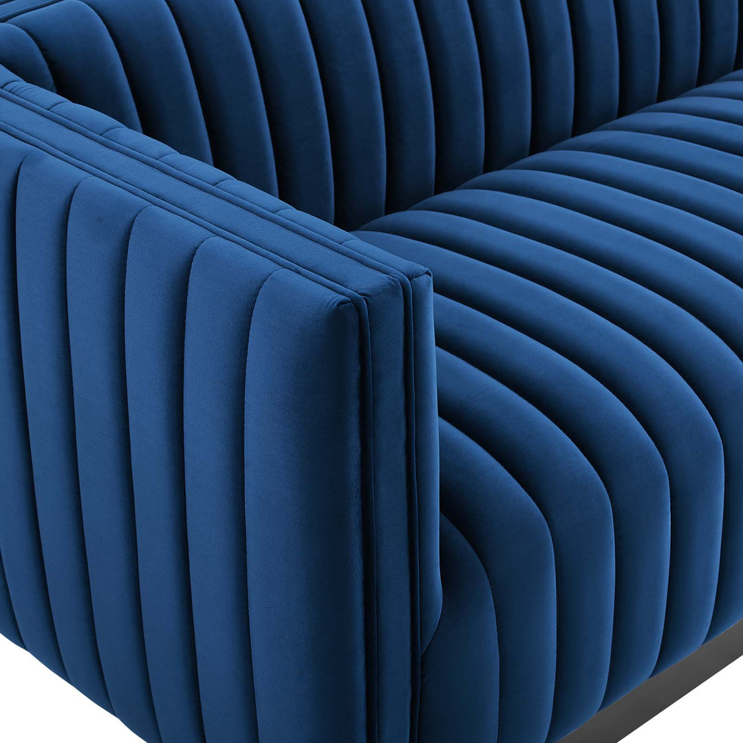 Conjure Channel Tufted Velvet Tuxedo Sofa - Navy