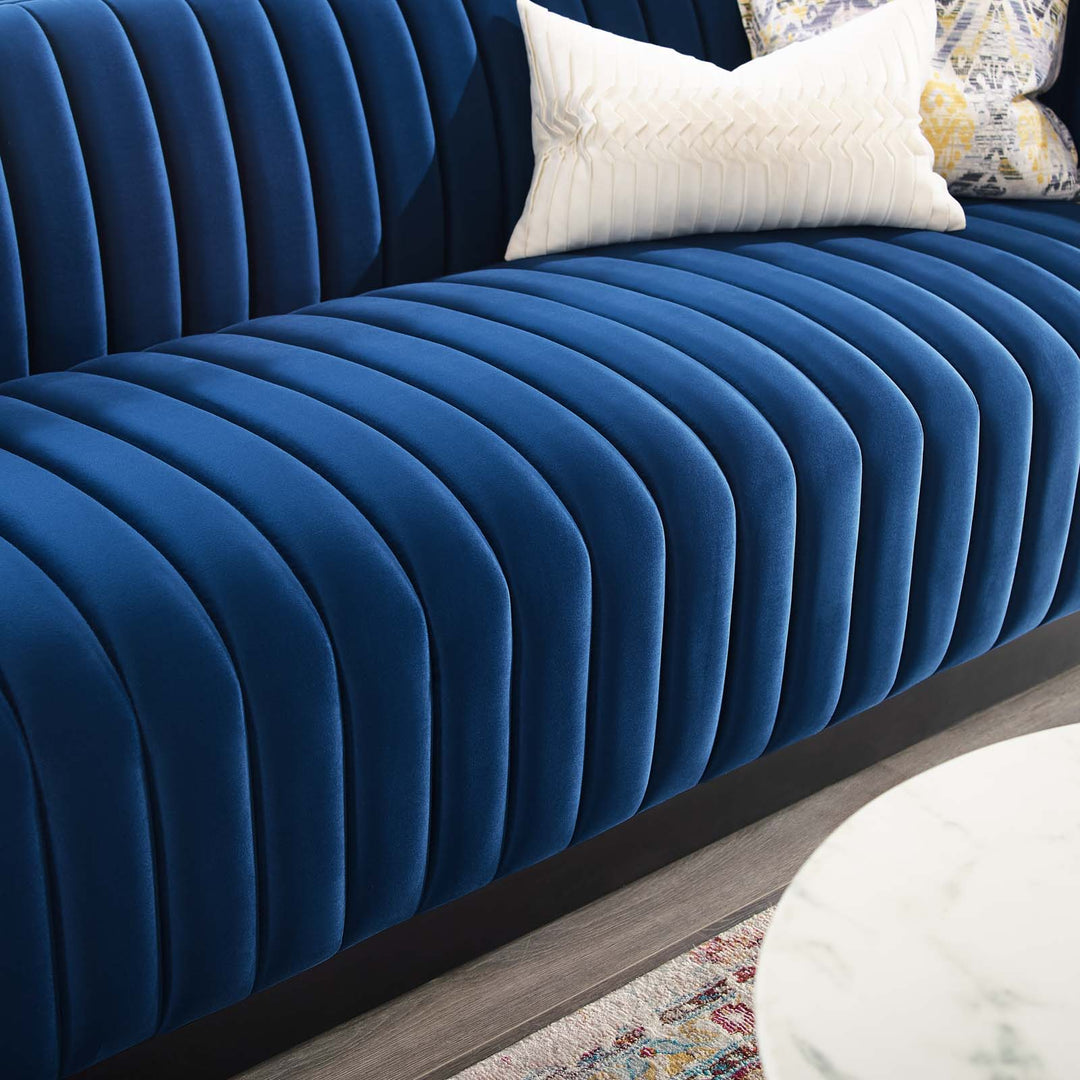 Conjure Channel Tufted Velvet Tuxedo Sofa - Navy