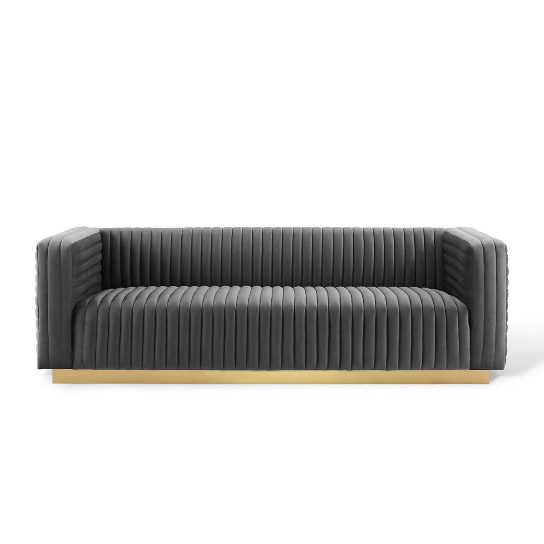 Enchant Channel Tufted Upholstered Fabric Loveseat