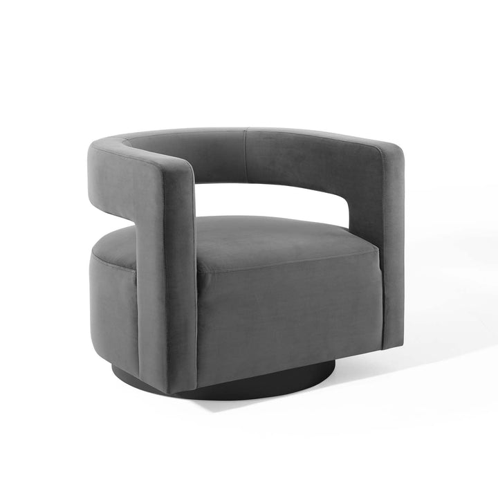 Spin Cutaway Performance Velvet Swivel Armchair in Gray