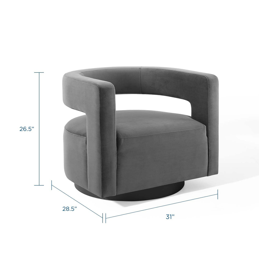 Spin Cutaway Performance Velvet Swivel Armchair in Gray