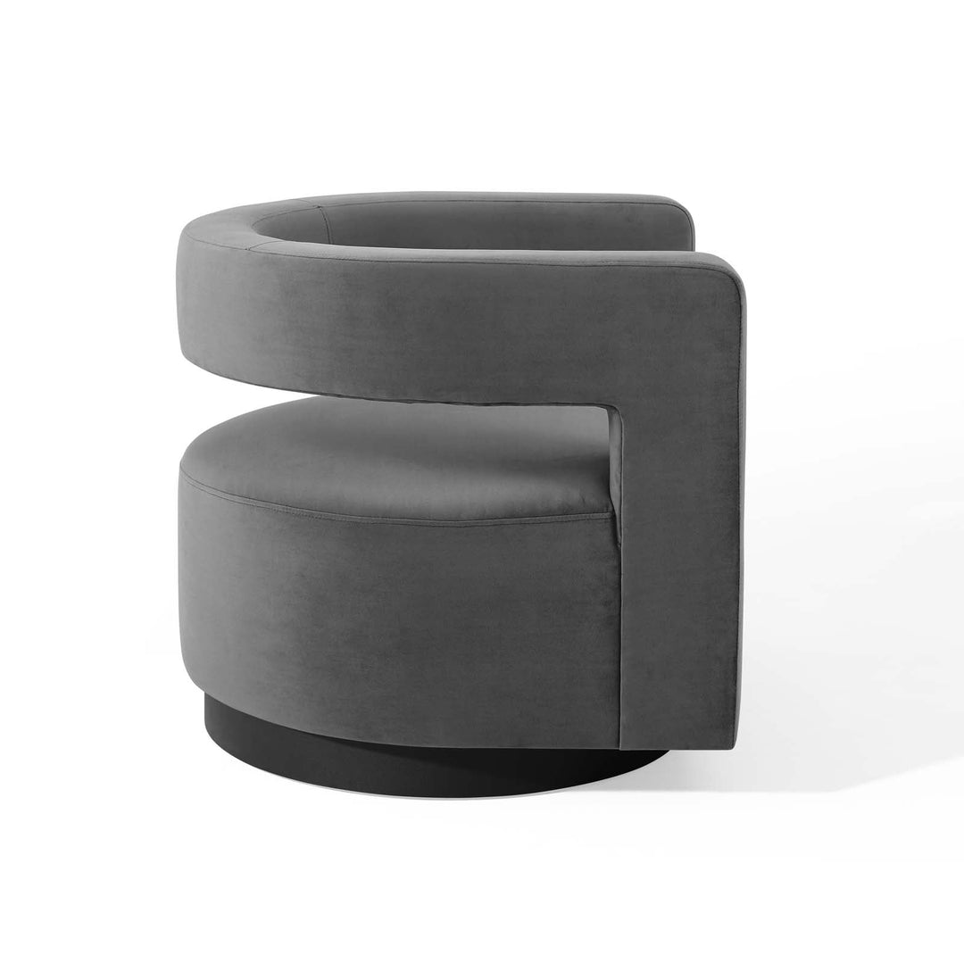 Spin Cutaway Performance Velvet Swivel Armchair in Gray