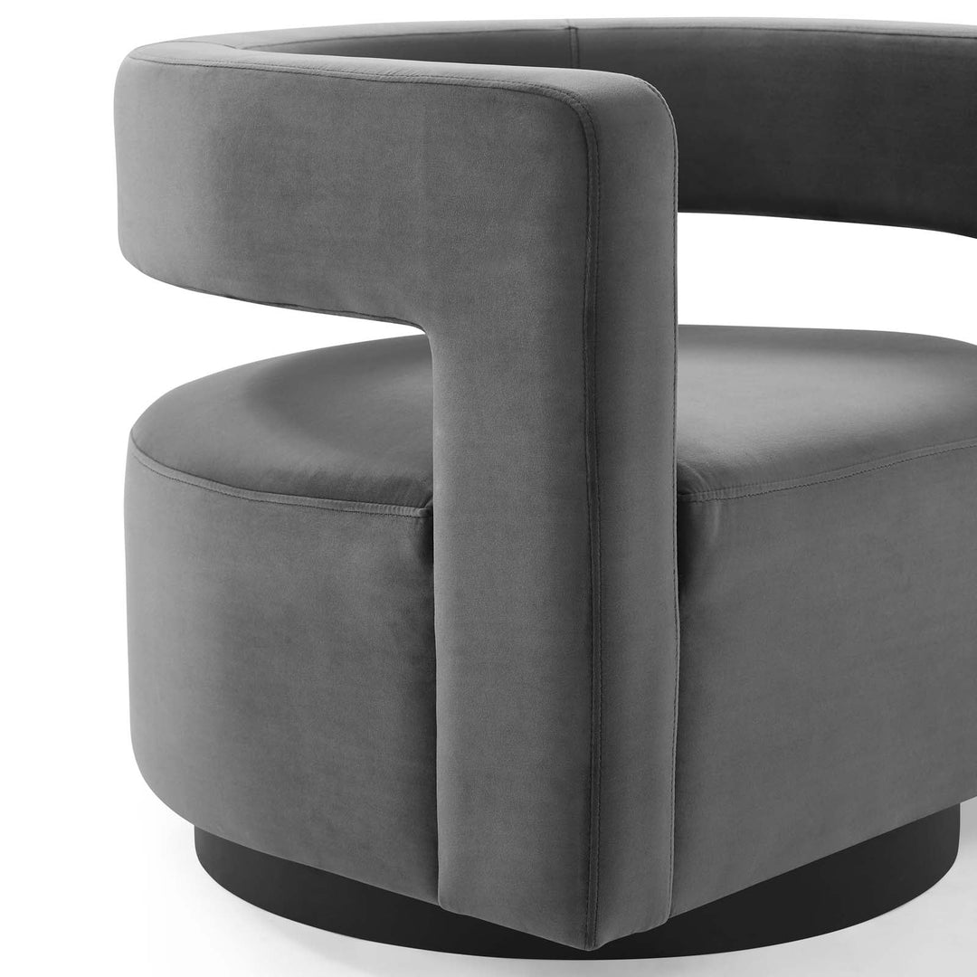 Spin Cutaway Performance Velvet Swivel Armchair in Gray