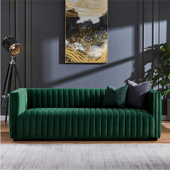 Conjure Channel Tufted Velvet Tuxedo Sofa - Emerald