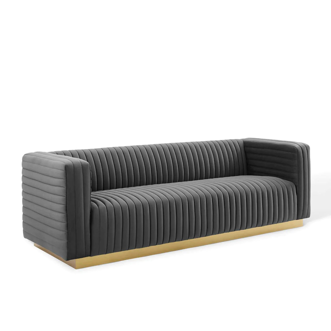 Enchant Channel Tufted Upholstered Fabric Loveseat